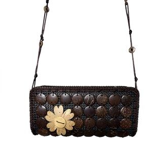 Vintage Coconut Shell Crossbody Bag Boho Island Handmade Purse